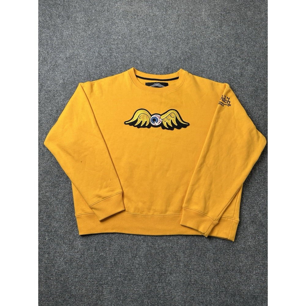 Mens Crewneck Von Dutch Yellow Embroidered Graphic Sweatshirt, Size L